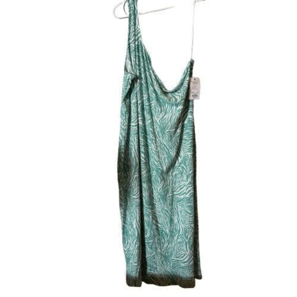 Nine West Women's Off Shoulder Midi Dress 2XL NWT Light Green Hawaiian Print